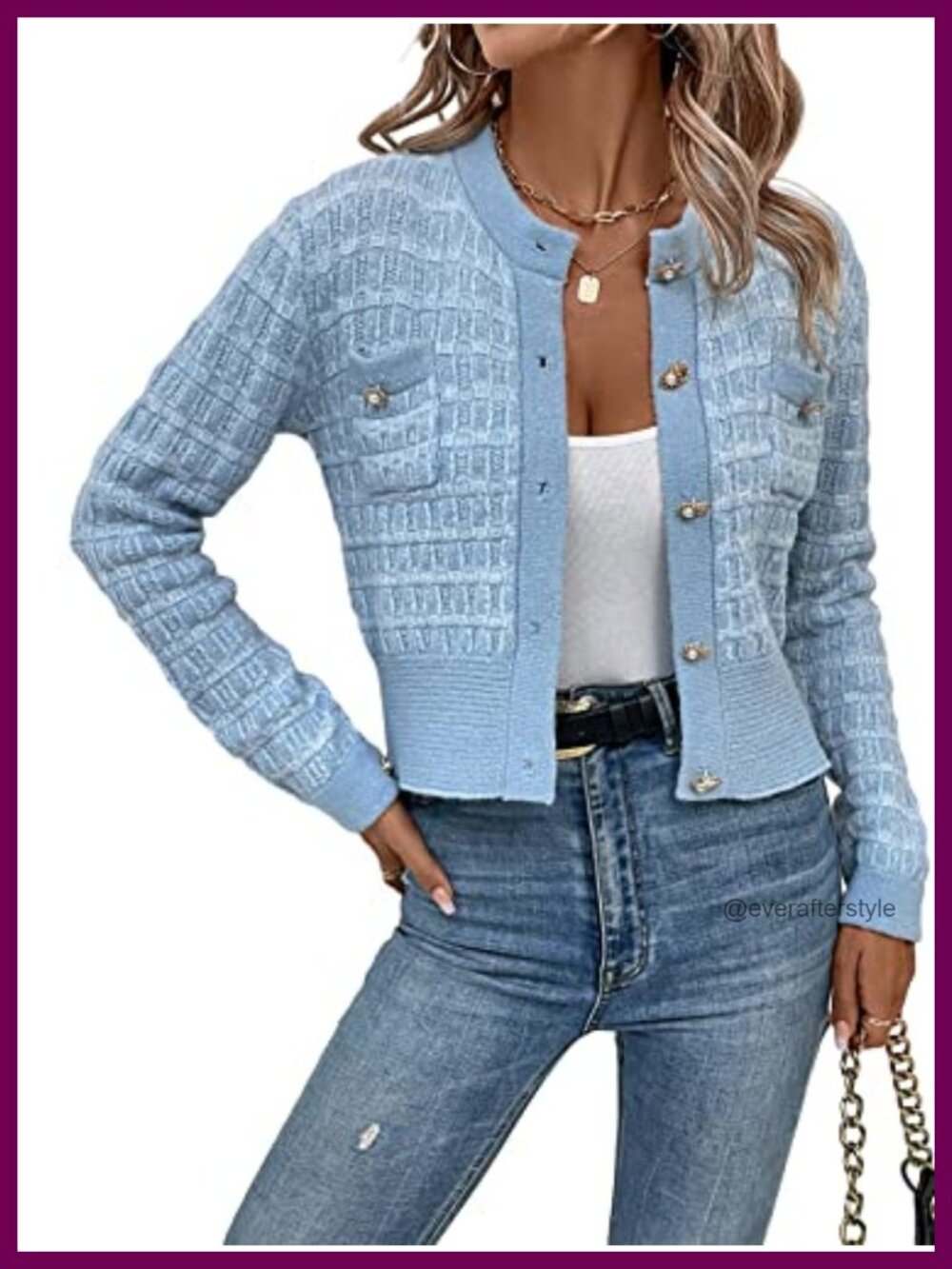 Cropped Cardigan Sweater Jacket with Pearl Buttons - Lightweight Knit